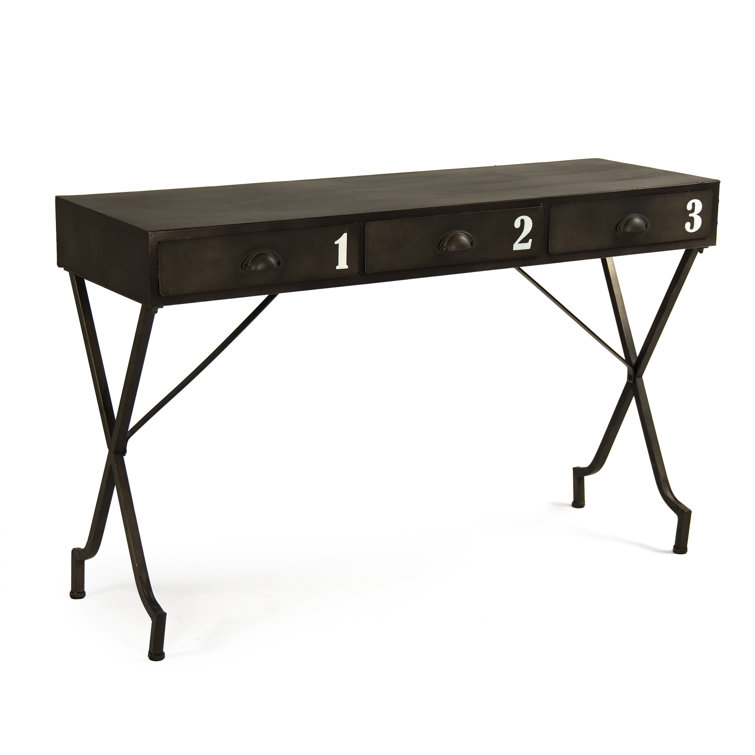 Dark Bronze Black Industrial Writing Desk with Numbered Storage Drawers