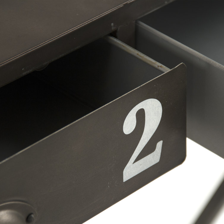 Dark Bronze Black Industrial Writing Desk with Numbered Storage Drawers