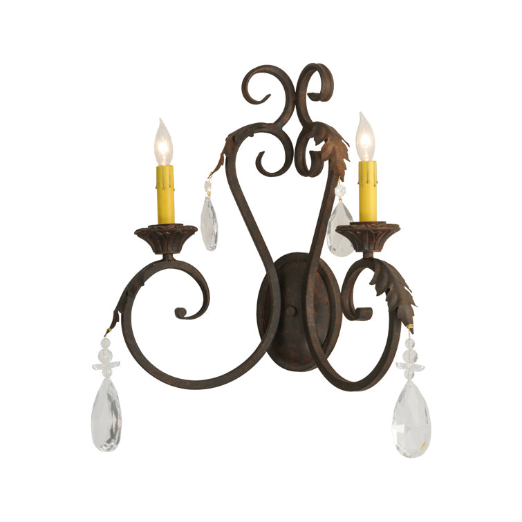 Antique Bronze 2-Light Crystal Candle Wall Sconce