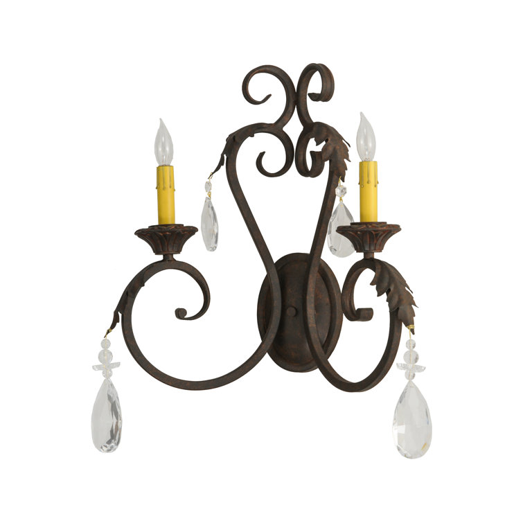 Antique Bronze 2-Light Crystal Candle Wall Sconce