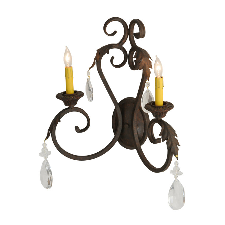 Antique Bronze 2-Light Crystal Candle Wall Sconce