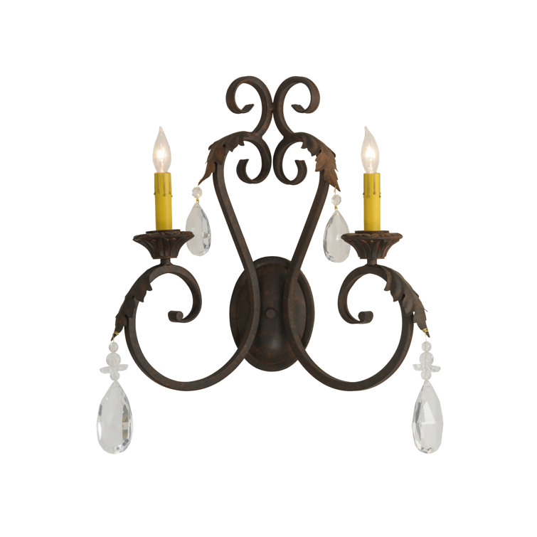 Antique Bronze 2-Light Crystal Candle Wall Sconce