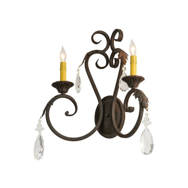 Antique Bronze 2-Light Crystal Candle Wall Sconce