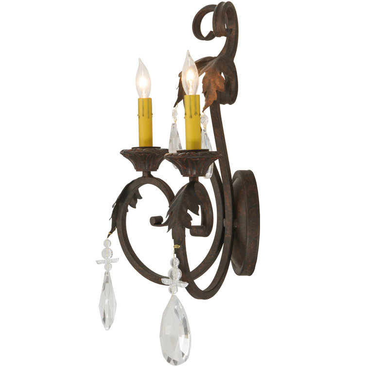 Antique Bronze 2-Light Crystal Candle Wall Sconce