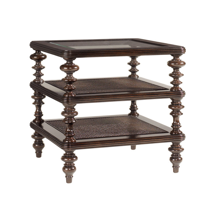 Traditional Brown Wood and Glass Square Lamp Table