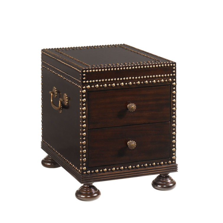 Traditional Mahogany Metal-Accented Round Side Table with Storage