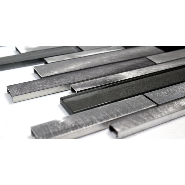 Twilight Gray Polished Glass and Aluminum Mosaic Wall Tile