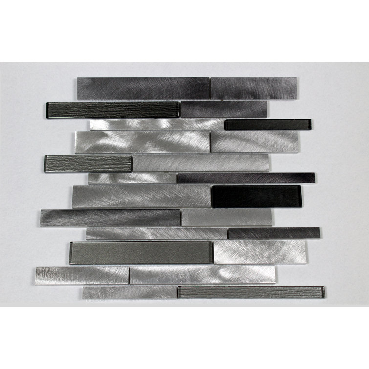 Twilight Gray Polished Glass and Aluminum Mosaic Wall Tile