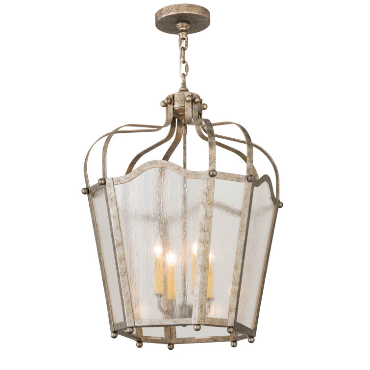 Citadel 4-Light Black Glass Lantern Geometric Chandelier