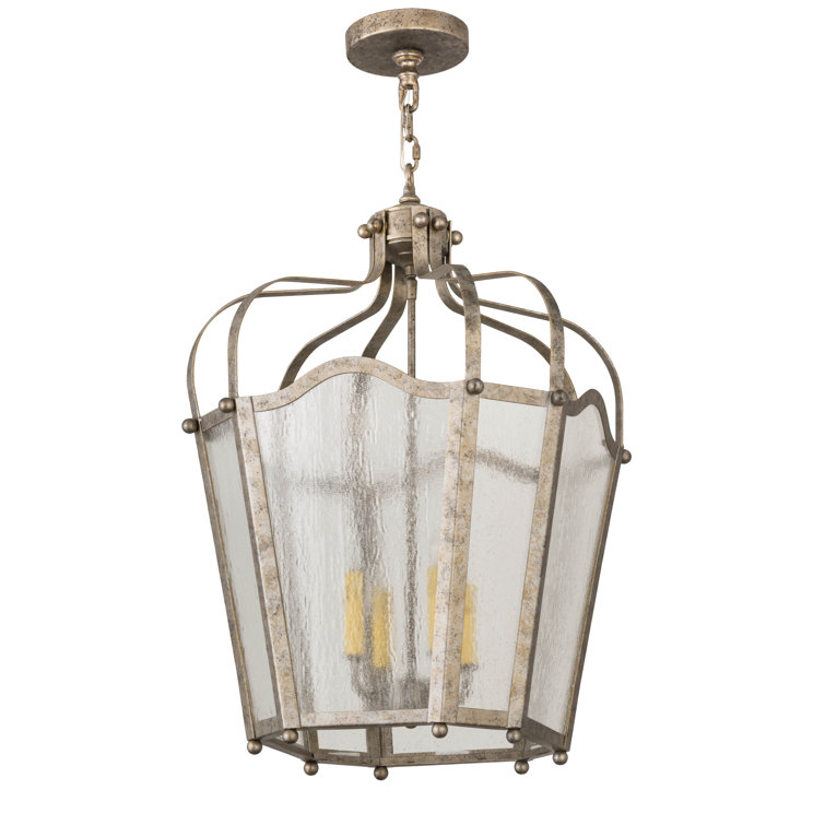 Citadel 4-Light Black Glass Lantern Geometric Chandelier
