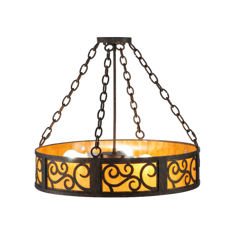 Elegant Scroll 3-Light Indoor/Outdoor Drum LED Chandelier in Copper Rust