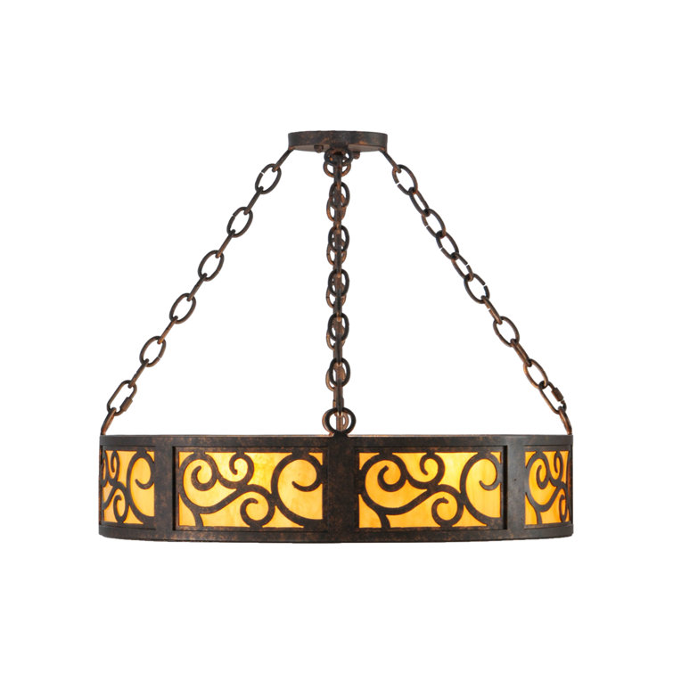 Elegant Scroll 3-Light Indoor/Outdoor Drum LED Chandelier in Copper Rust