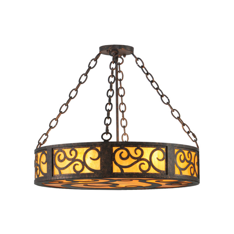 Elegant Scroll 3-Light Indoor/Outdoor Drum LED Chandelier in Copper Rust
