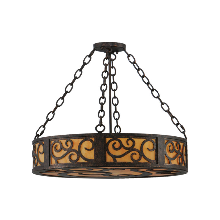 Elegant Scroll 3-Light Indoor/Outdoor Drum LED Chandelier in Copper Rust