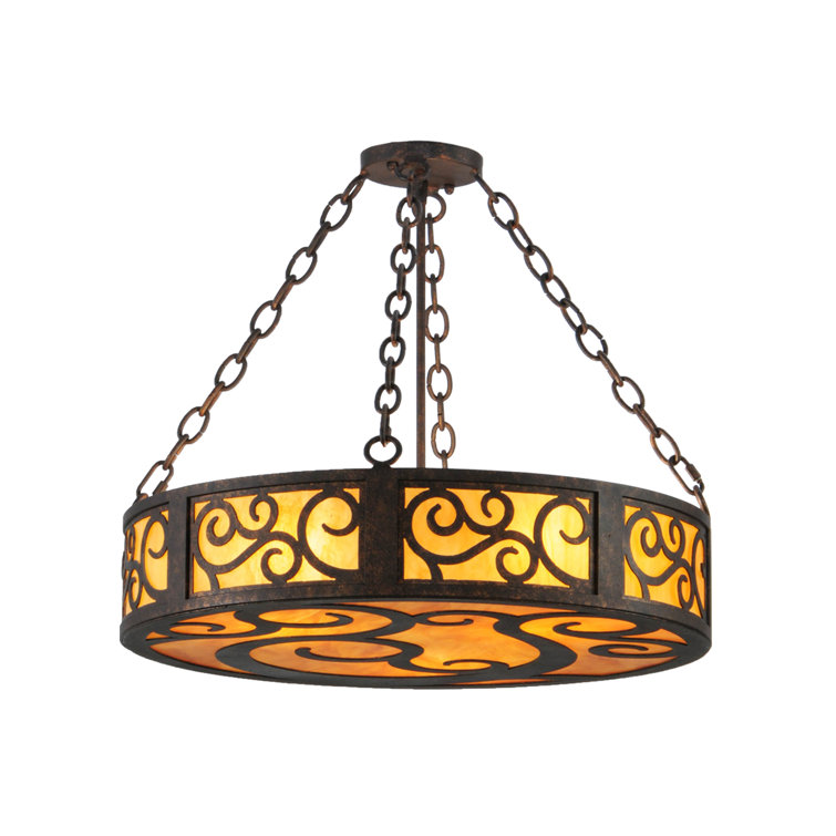 Elegant Scroll 3-Light Indoor/Outdoor Drum LED Chandelier in Copper Rust
