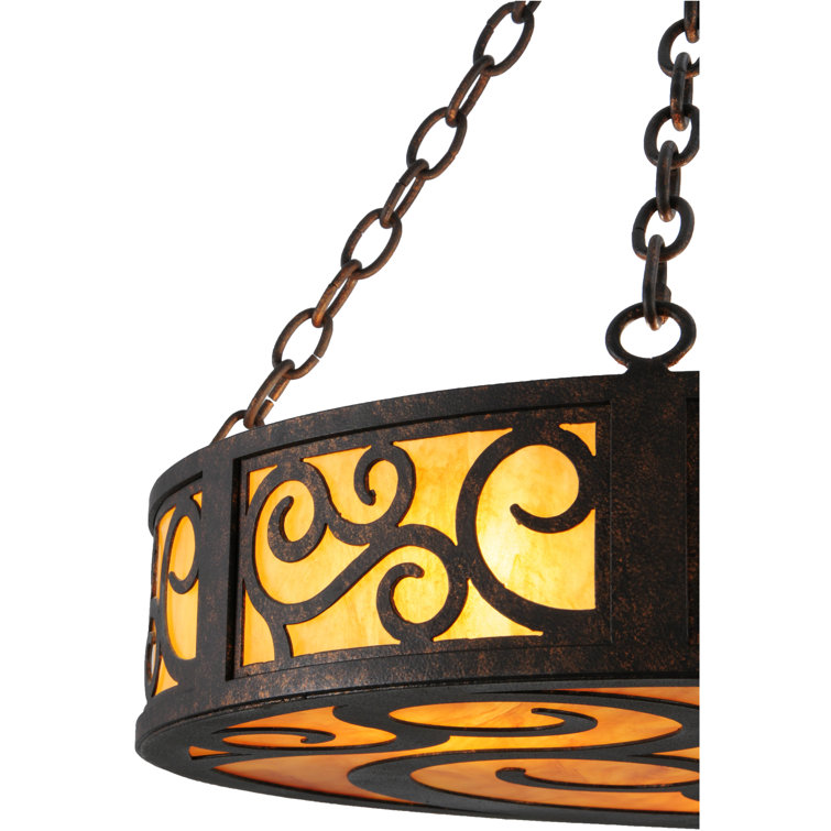 Elegant Scroll 3-Light Indoor/Outdoor Drum LED Chandelier in Copper Rust