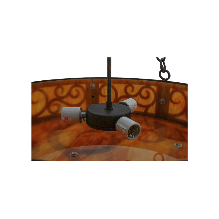 Elegant Scroll 3-Light Indoor/Outdoor Drum LED Chandelier in Copper Rust