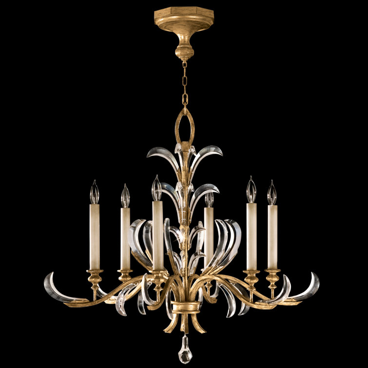 Gold Crystal 37" 6-Light Beveled Arcs Chandelier