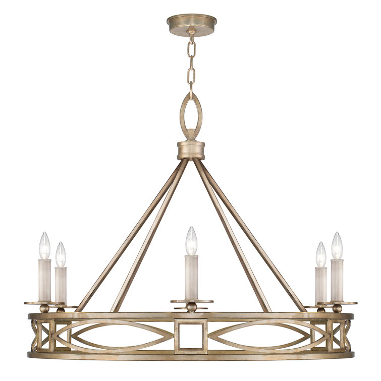 Elegant Gold Leaf Crystal 6-Light Candelabra Chandelier