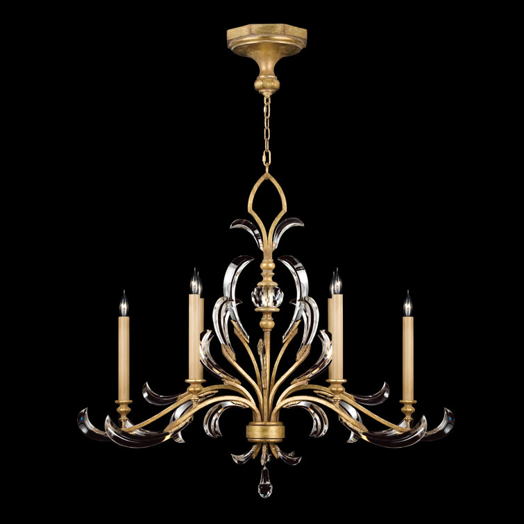 Aureate Arcs 6-Light Gold Chandelier with Beveled Crystals