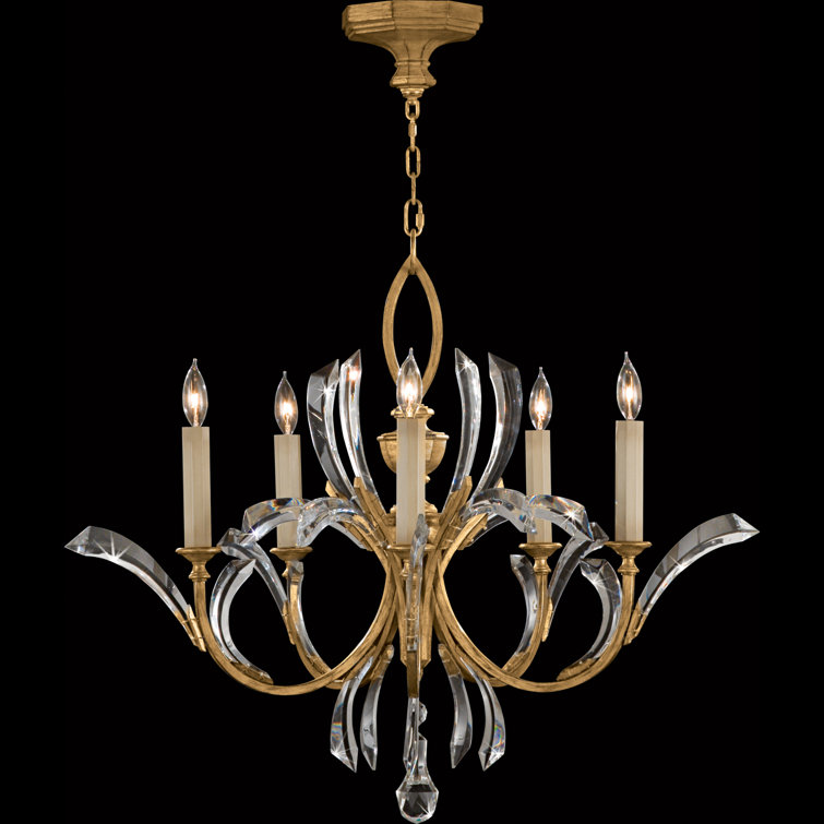 Elegant Beveled Arcs 36" Gold Chandelier with Arcing Crystal Shades