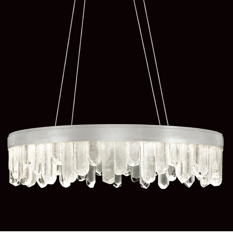 Lior Silver Leaf 20-Light LED Drum Chandelier with Rock Crystal Glass