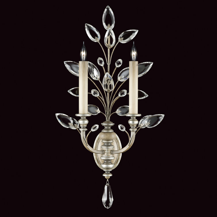 Laurel Crystal Leaf 28" Antique Silver Leaf Dimmable Sconce