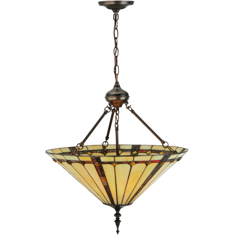 Elegant 3-Light Indoor/Outdoor Pendant in Mahogany Bronze and Iridescent Glass