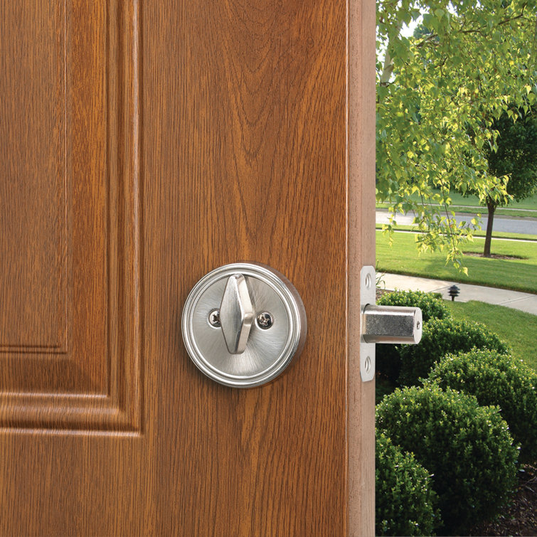 Satin Nickel Single Cylinder Deadbolt with Turn-Button Interior