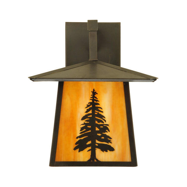 Tall Pine 1-Light Brown Brass Outdoor Wall Lantern
