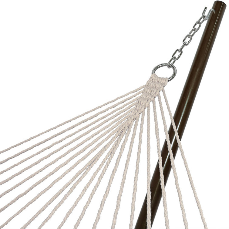 Green and White Stripe Cotton Rope Hammock with Steel Stand
