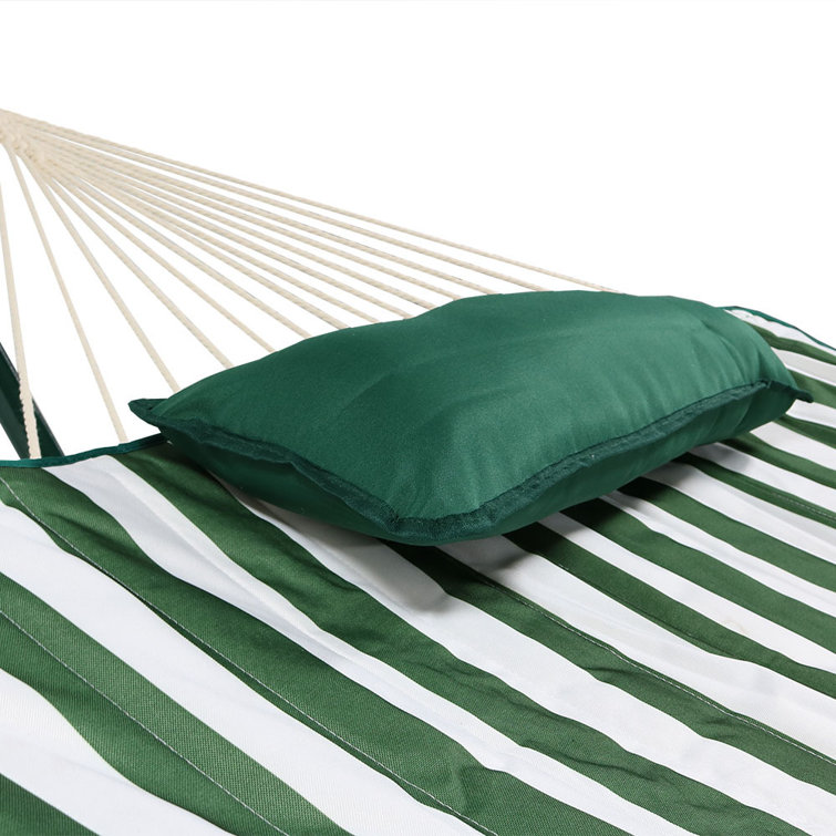 Green and White Stripe Cotton Rope Hammock with Steel Stand