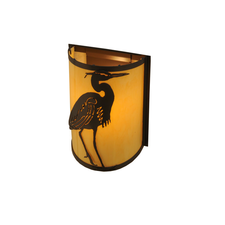 Bronze Heron Design Wall Sconce with Amber Glass
