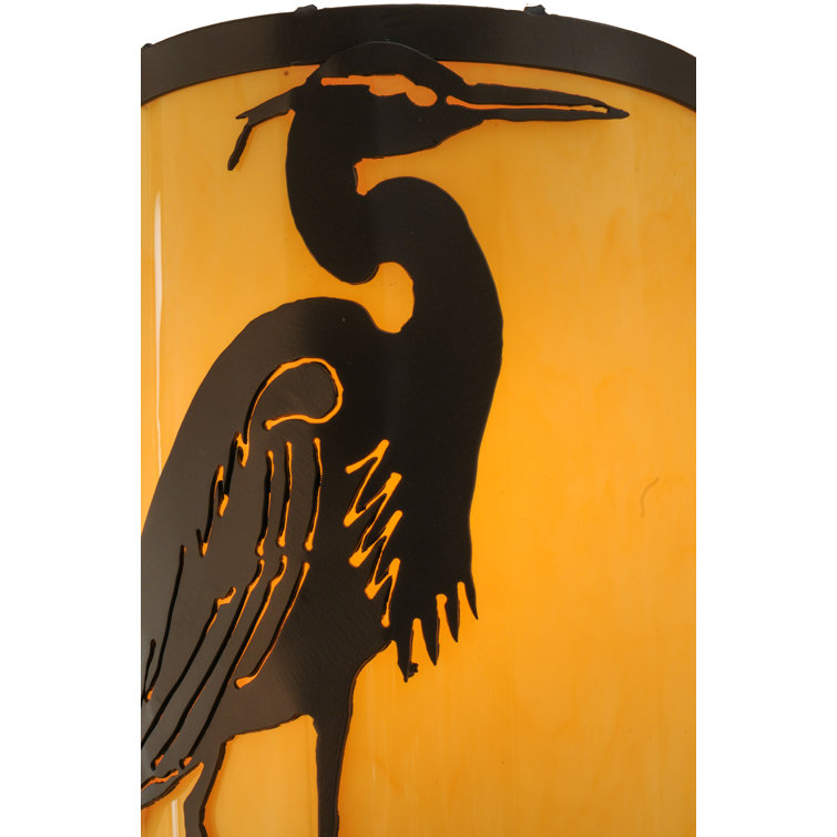 Bronze Heron Design Wall Sconce with Amber Glass