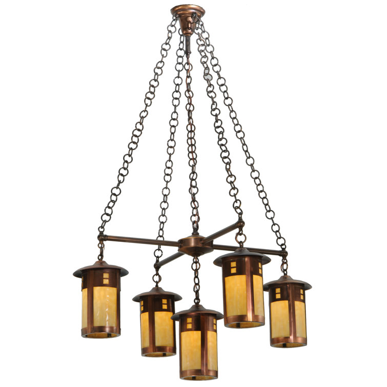 Auburn Copper 5-Light Chandelier with Beige Glass Shades