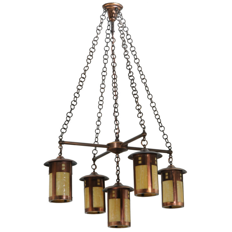 Auburn Copper 5-Light Chandelier with Beige Glass Shades