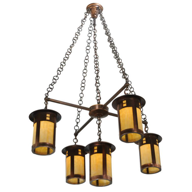 Auburn Copper 5-Light Chandelier with Beige Glass Shades