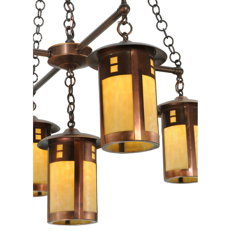 Auburn Copper 5-Light Chandelier with Beige Glass Shades
