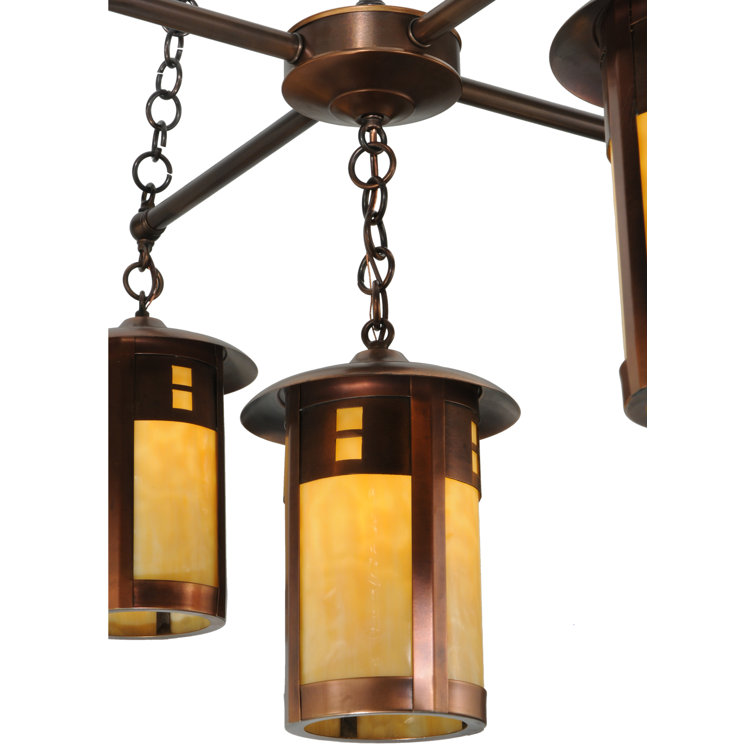 Auburn Copper 5-Light Chandelier with Beige Glass Shades
