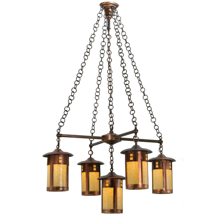 Auburn Copper 5-Light Chandelier with Beige Glass Shades