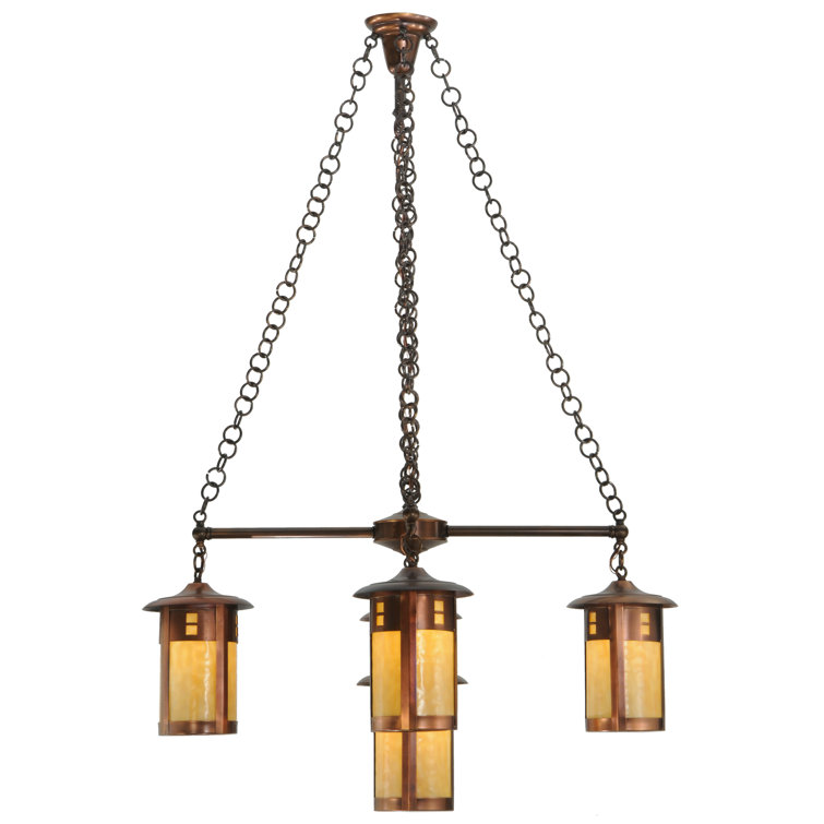 Auburn Copper 5-Light Chandelier with Beige Glass Shades