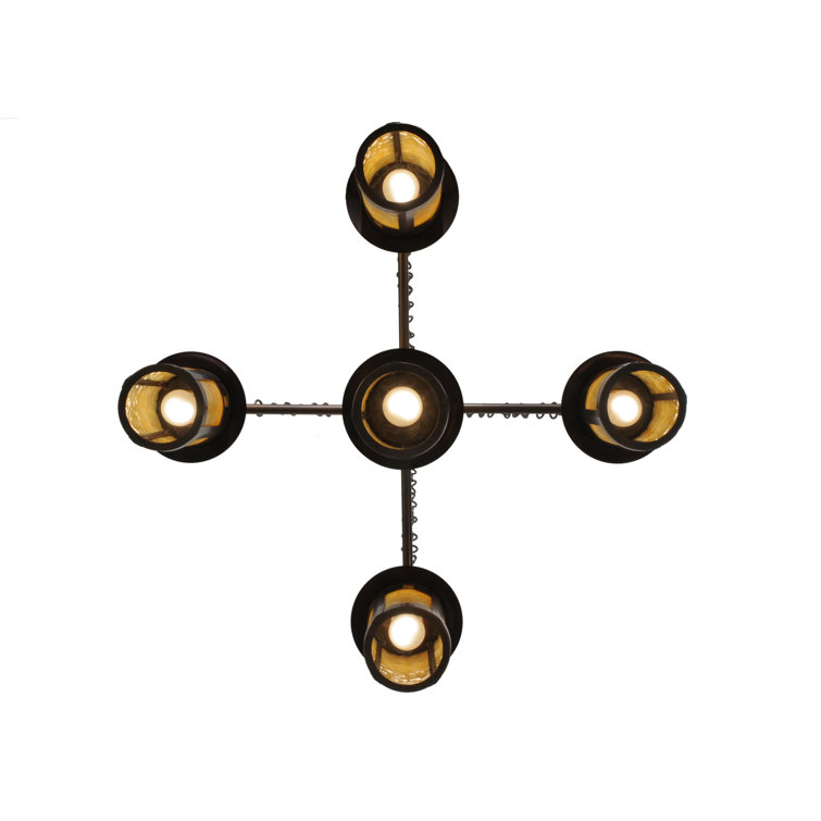 Auburn Copper 5-Light Chandelier with Beige Glass Shades