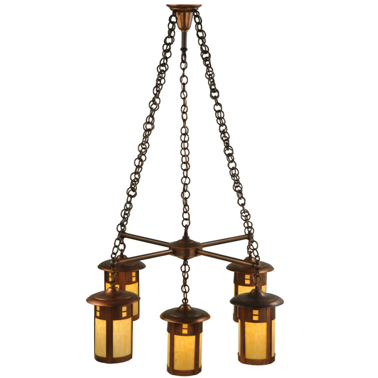 Auburn Copper 5-Light Chandelier with Beige Glass Shades