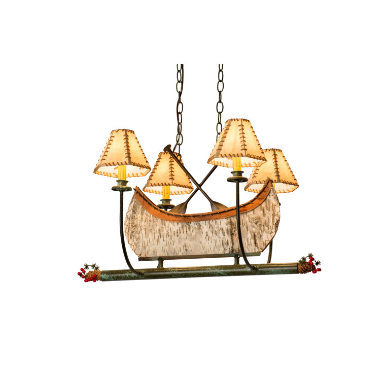 Rustic Birch Bark Canoe 4-Light Pendant in Antique Copper