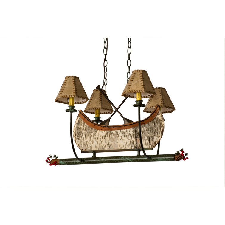 Rustic Birch Bark Canoe 4-Light Pendant in Antique Copper