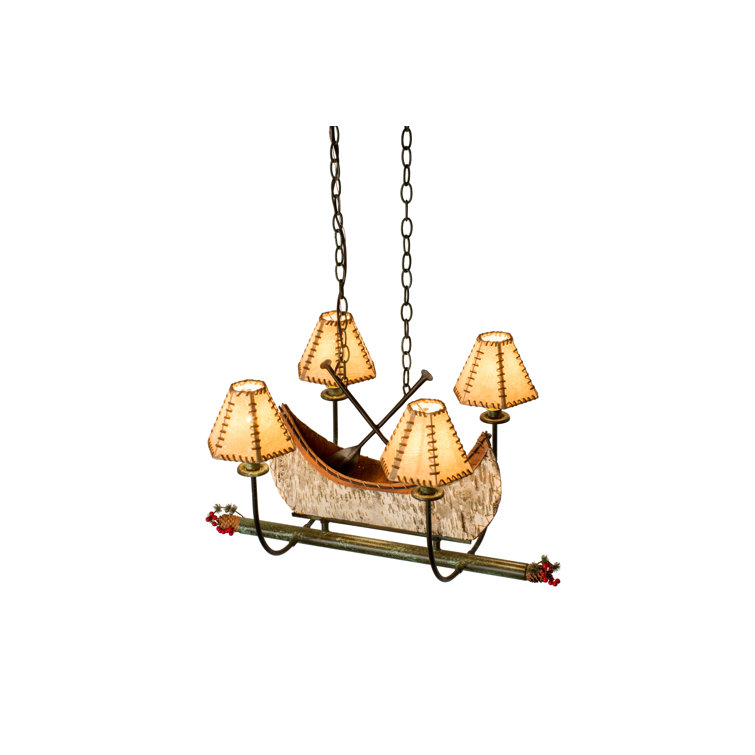 Rustic Birch Bark Canoe 4-Light Pendant in Antique Copper