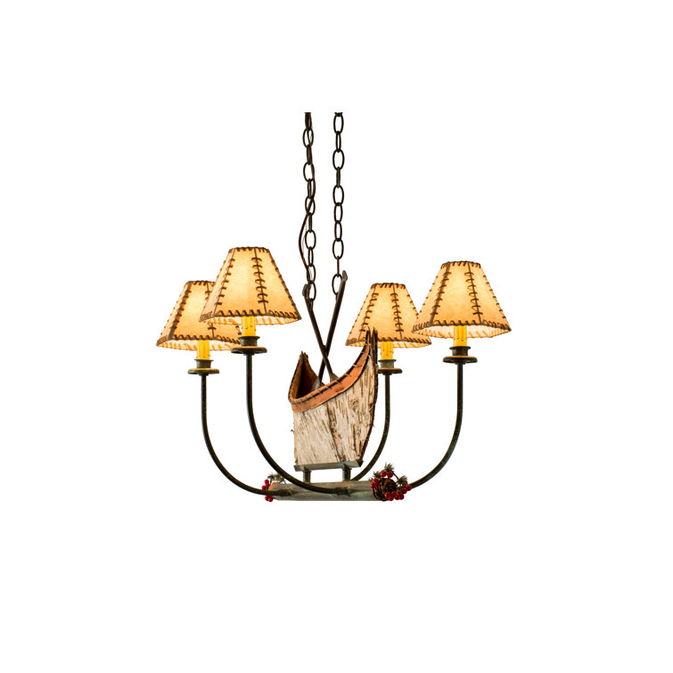 Rustic Birch Bark Canoe 4-Light Pendant in Antique Copper