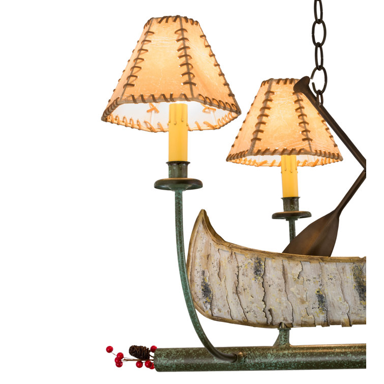 Rustic Birch Bark Canoe 4-Light Pendant in Antique Copper