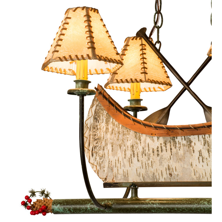 Rustic Birch Bark Canoe 4-Light Pendant in Antique Copper
