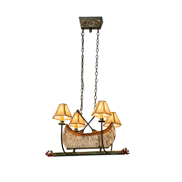 Rustic Birch Bark Canoe 4-Light Pendant in Antique Copper